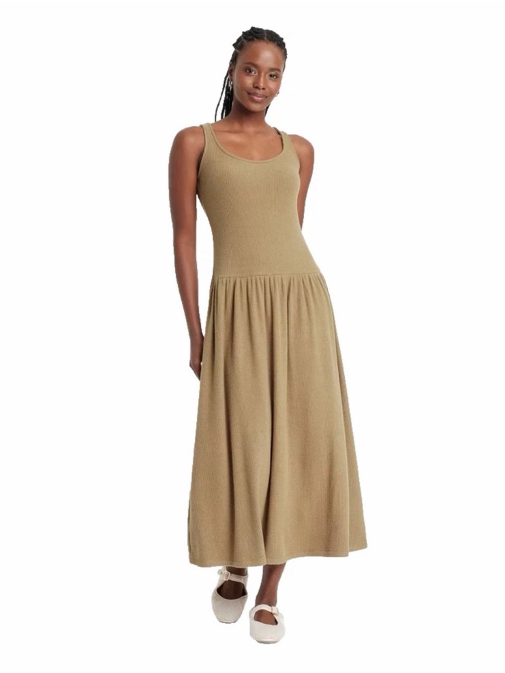 NWT Universal Thread Women's Drop Waist Rib Knit Midi Slip Dress Brown Medium